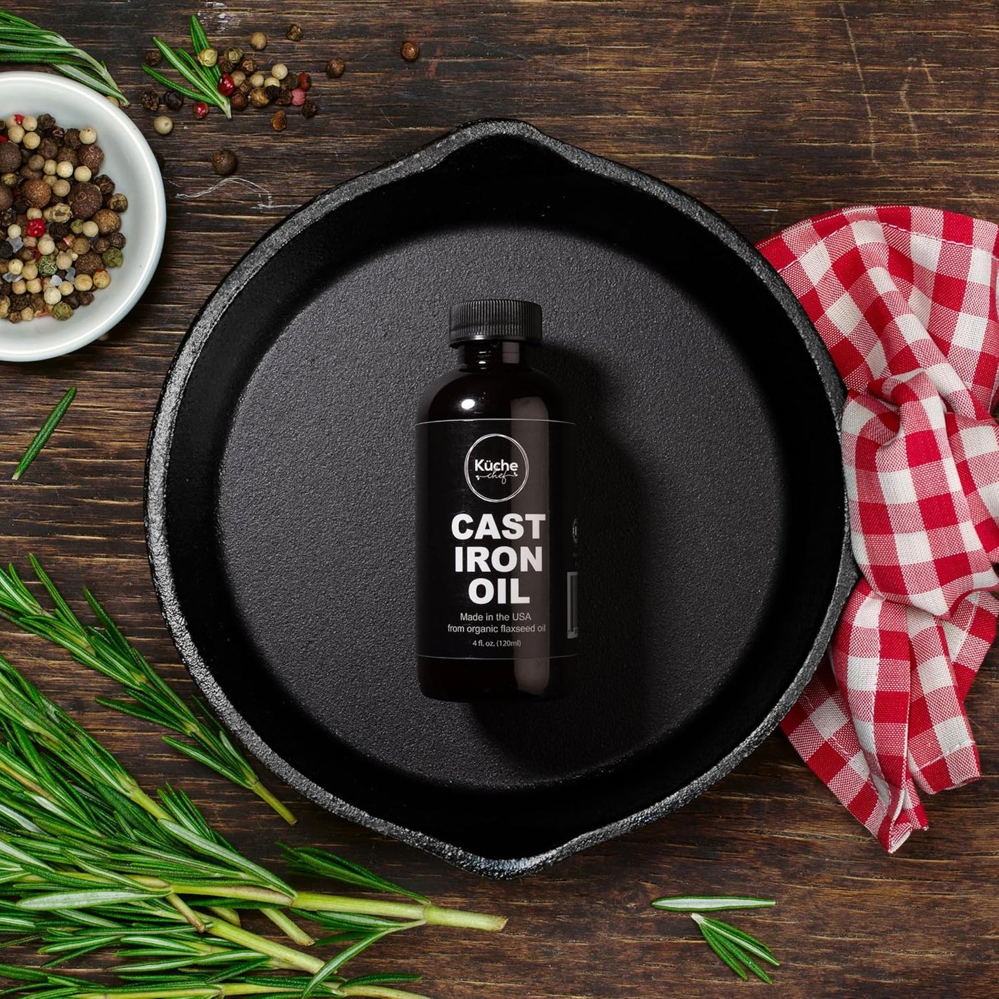 Organic Cast Iron Oil & Conditioner, Non-Stick Seasoning for All Cast Iron Cookware, 120ml Flaxseed Oil