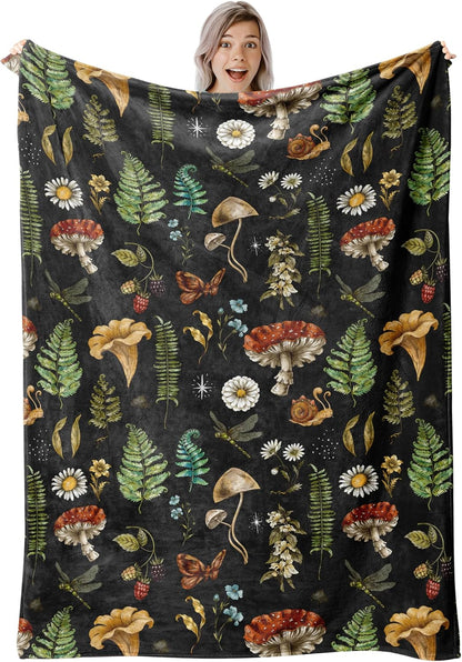 320gsm Cozy (80"x60") Mushrooms Throw Blanket, Fluffy Soft Warm Plush Lightweight Decorative Blanket Gifts for Women
