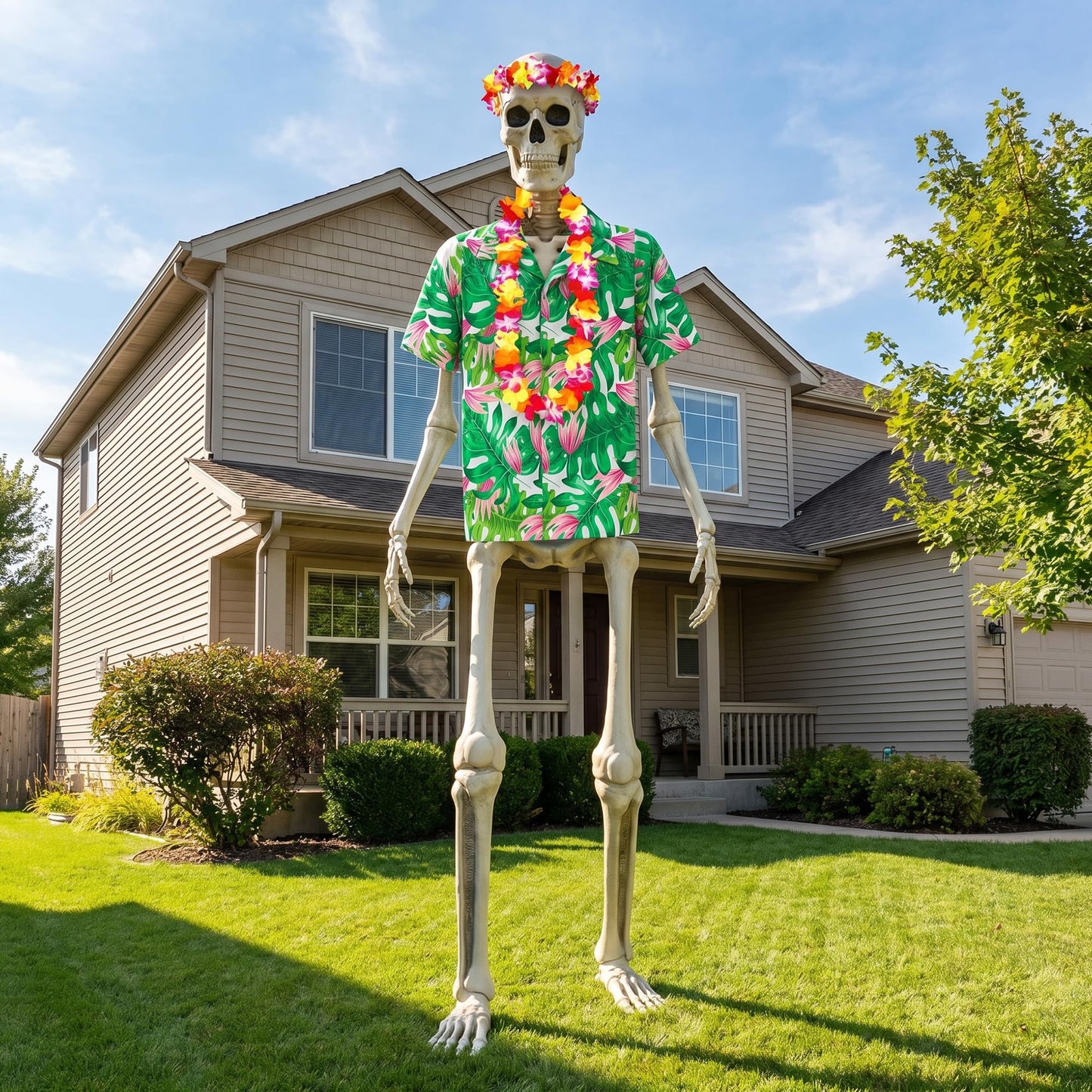 3 Pcs 12 Ft Skeleton Summer Costume Set, Hawaiian Skeleton Clothes Accessories Included Headband Garland and Shirt, Giant Skeletons Outfit Accessories for Outdoor Yard Decor, Skeletons Not Included