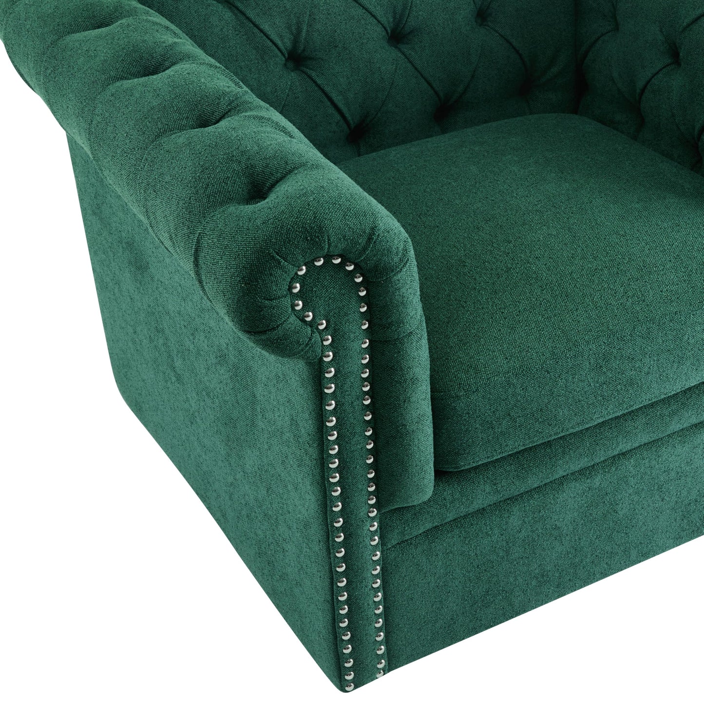 Christopher Knight Home Oakley Chesterfield Fabric Upholstered Club Chair, Button-Tufted 360° Swivel Sofa, Scrolled Arm Living Room Sofa, No Assembly Required Furniture, Dark Green