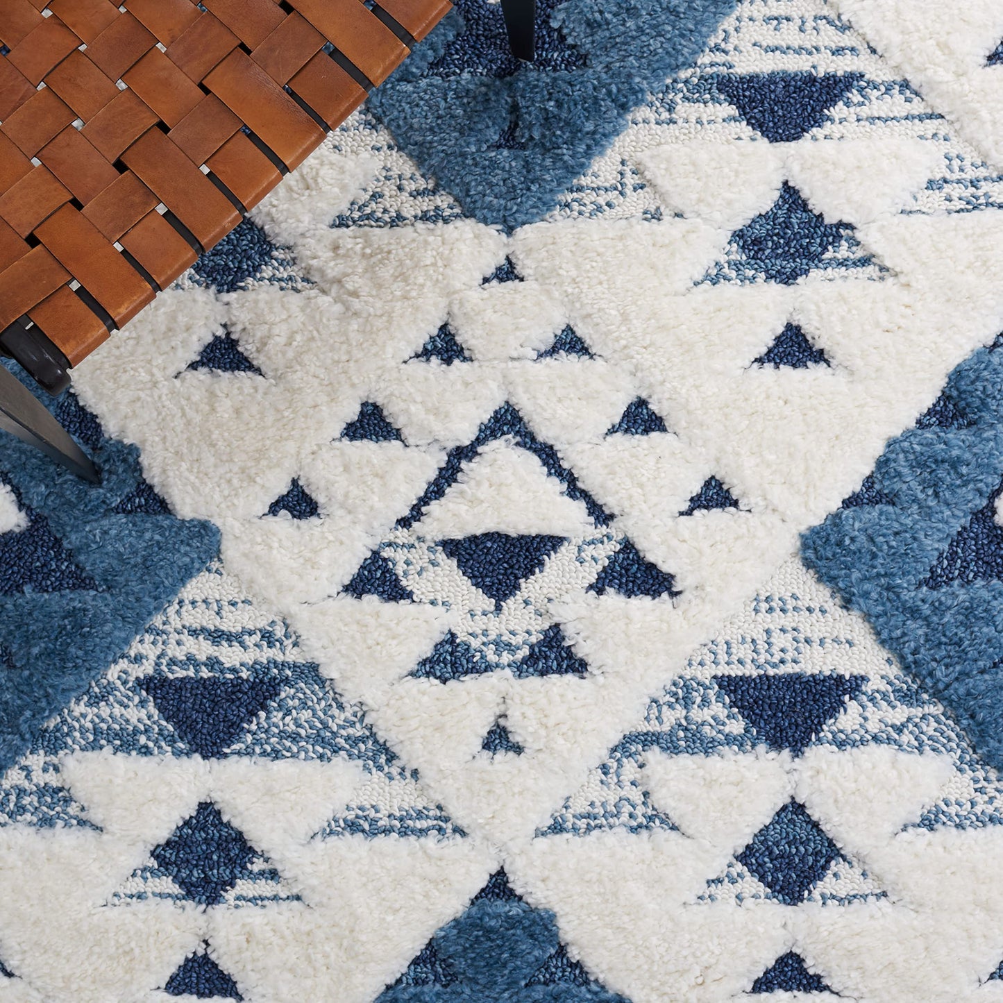 SAFAVIEH Area Rug 8x10 - Moroccan Tassel Shag Collection - Large - Blue & Ivory, Non-Shedding & Easy to Clean, Plush High-Low Texture, Ideal for Living Room, Bedroom, Dining Space (MTS688M)