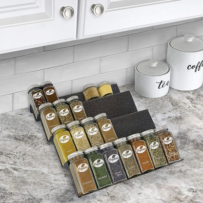 LYNK PROFESSIONAL® Spice Drawer Organizer - Heavy Gauge Steel 4 Tier Rack - Drawer Insert Tray for Jars, Herbs and Seasoning - Kitchen Cabinet Storage - Silver Metallic, Large