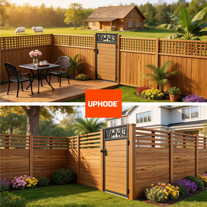Uphode 3x6FT(34.8" x 70.8") 201 Stainless Steel Fence Gate Kit Heavy Duty, Anti Sag Metal Fence Gate Frame Kit with Board, Morden Garden Gate Hardware Kit Outdoor (Left/Right Free-Installation)