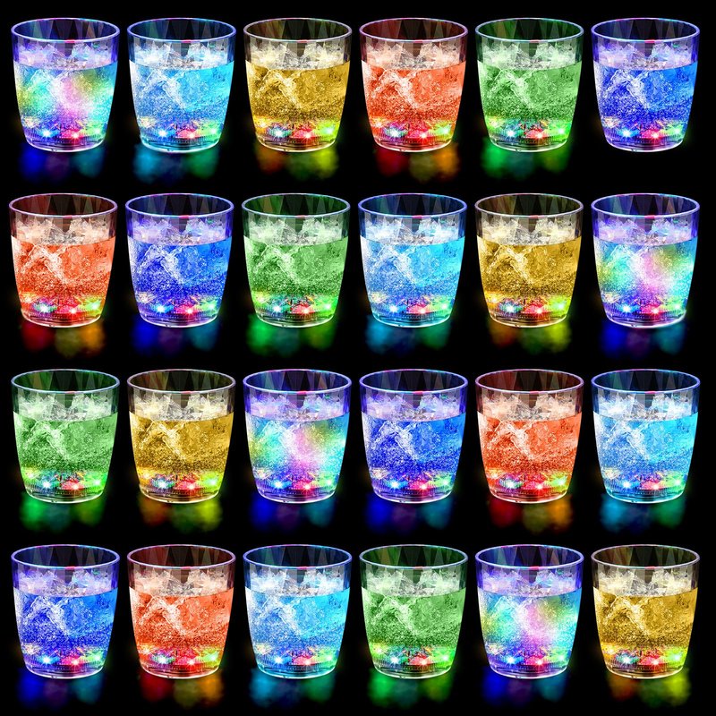 Potchen 24 Pcs 10 oz Plastic Light up Glasses LED Cups for Night Drinking Liquid Activated Glow Party Favor Multicolor Neon Shot Glasses for Disco Bar