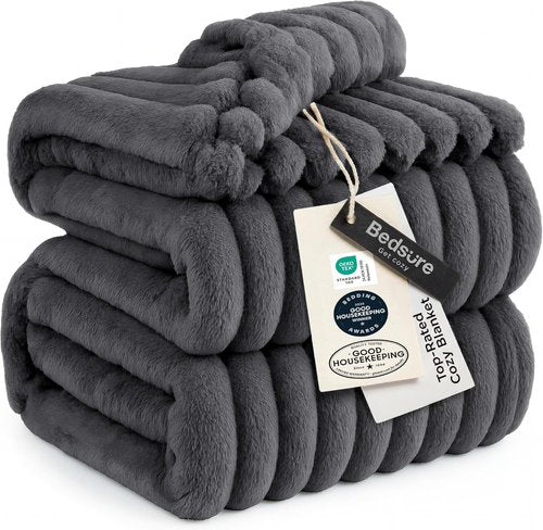 Bedsure GentleSoft Fleece Blanket - Cozy Large Throw for Bed, Grey, 120x120 Inches