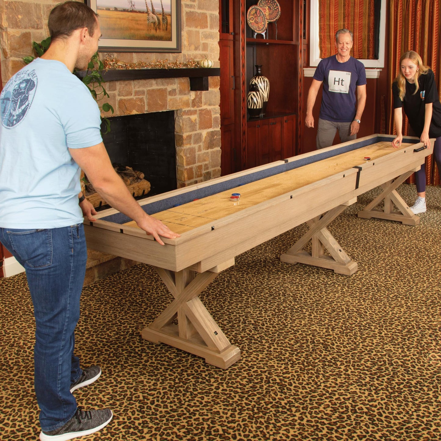 12 FT Solid Wood Shuffleboard Table, Comes in 2 6' Pieces Goes Around Stairs & Hallways, Multi Game