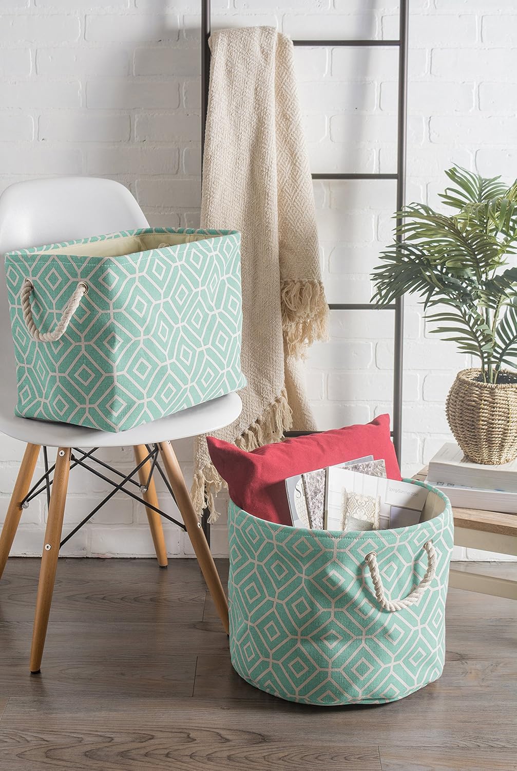 DII Large Rectangle Collapsible Polyester Storage Bin, Aqua, Stained Glass