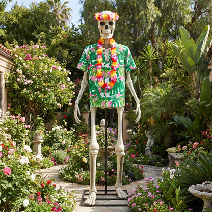 3 Pcs 12 Ft Skeleton Summer Costume Set, Hawaiian Skeleton Clothes Accessories Included Headband Garland and Shirt, Giant Skeletons Outfit Accessories for Outdoor Yard Decor, Skeletons Not Included