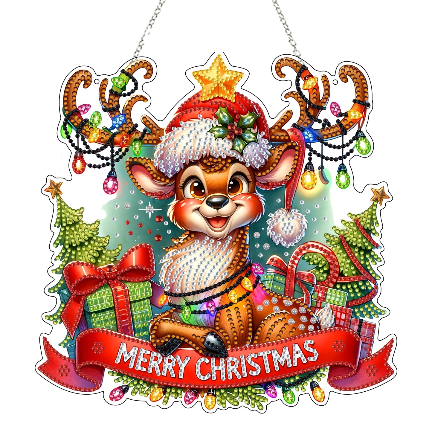 DIY Acrylic Diamond Art Painting Wreath Kits Special Shaped Rhinestone 5D Diamond Art Window Pendants Home Garden Wall Hanging Kits Hanging Ornament (Merry Christmas)