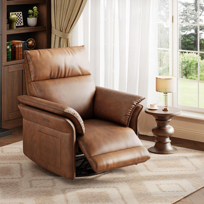 IDEALHOUSE Power Recliner Chair with Side Pockets, 270° Swivel & Glider, USB Charging Port, PU Leather, Thickened Dual-Layer Armrests, Modern Recliner for Living Room, Bedroom (Walnut)