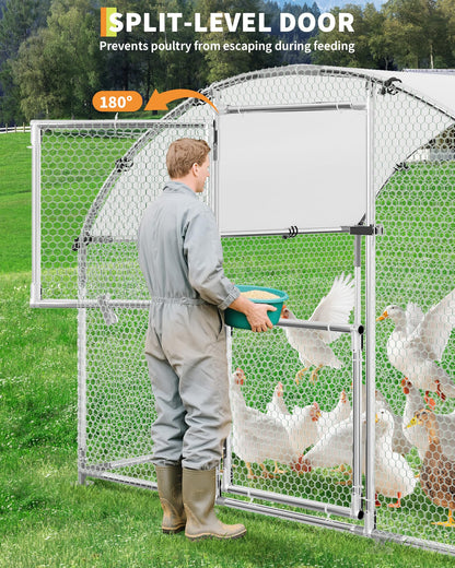 Heavy Duty Metal Chicken Coop with Split Door – Easy Feeding,9.8X 19.7X 6.6ft