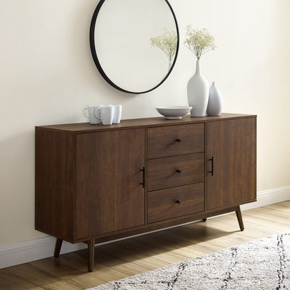 Crosley Furniture Lucas Mid Century Sideboard Buffet Cabinet with Storage, Brown