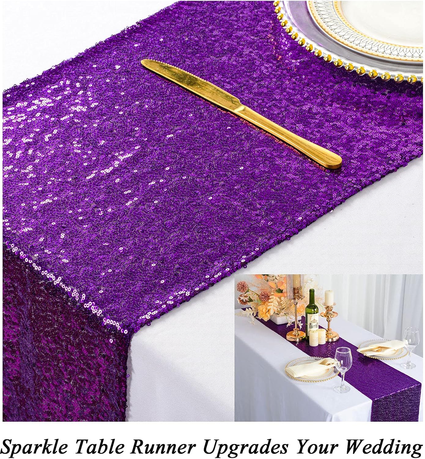 12inx108in ShinyBeauty Sequin Table Runner with Tassel Purple, Dining Table Runner Sequin Hotel Coffee Table Runners