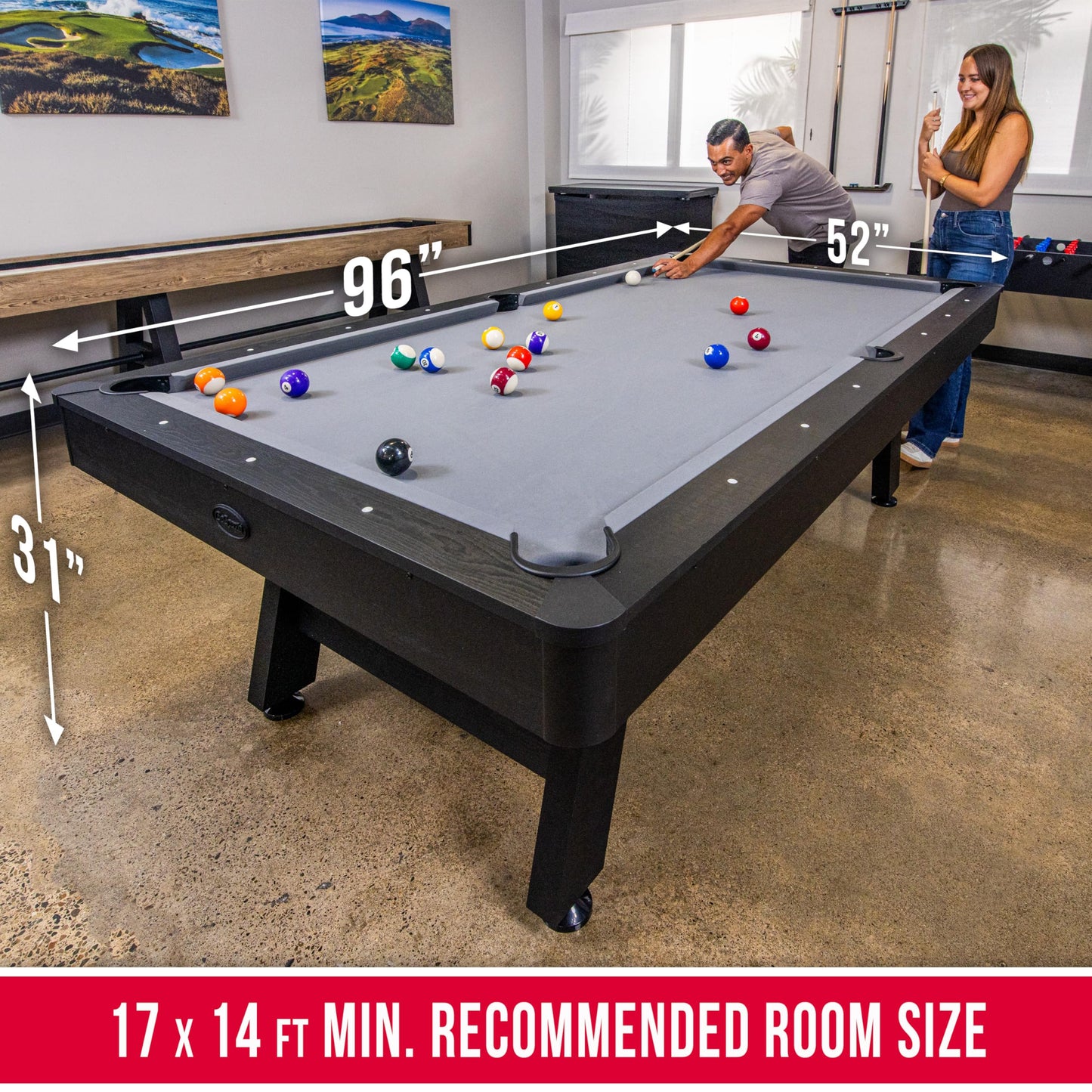 GoSports 8 ft Pool Tables with Wood Finish - Billiards Game Room Table for Adults & Family - Accessories Not Included - Gray