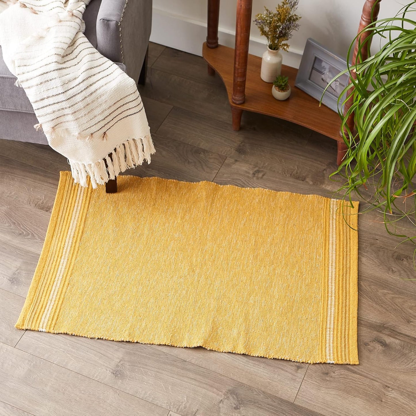 DII Variegated Recycled Yarn Modern Edge Stripe, 2x3', Honey Gold