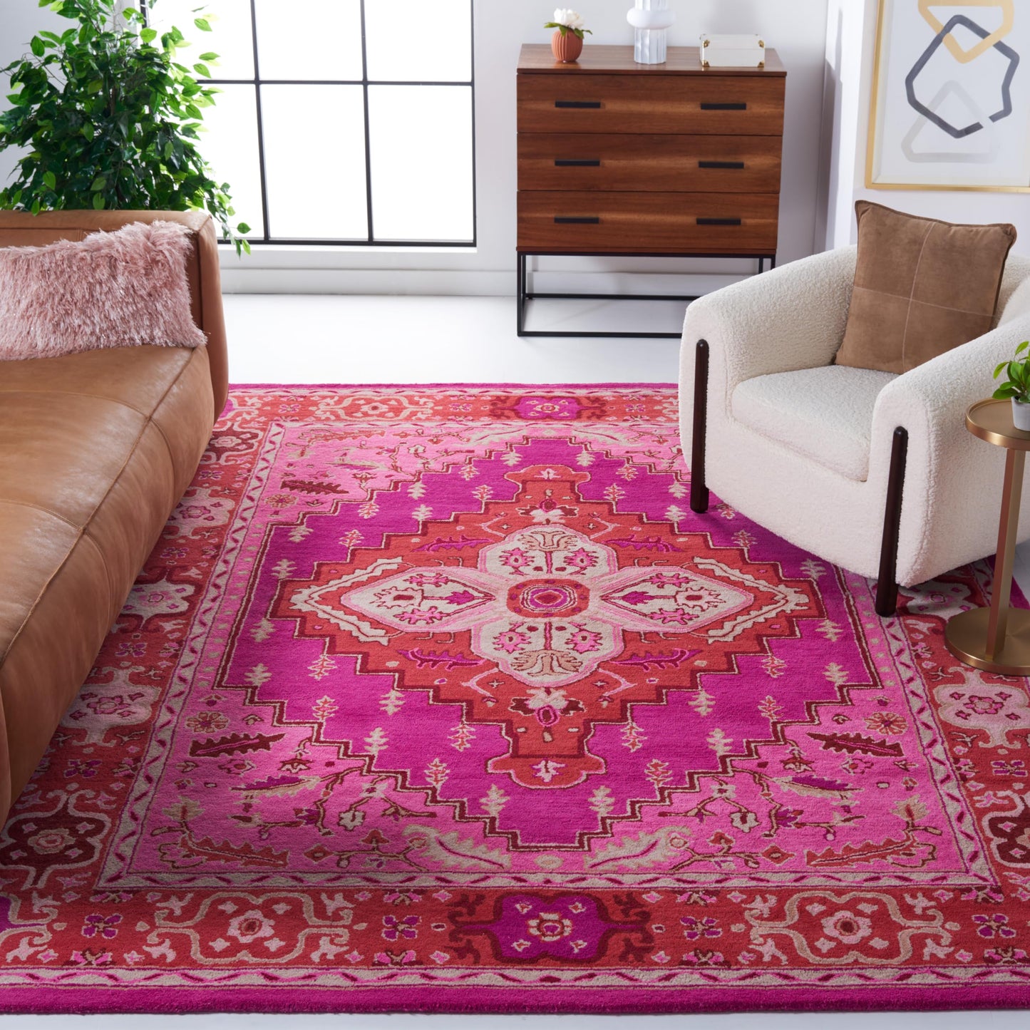 SAFAVIEH Bellagio Collection Area Rug - 9' x 12', Red & Pink, Handmade Medallion Wool, Ideal for High Traffic Areas in Living Room, Bedroom (BLG545B)