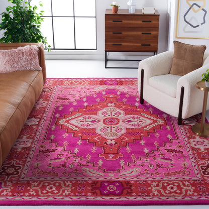 SAFAVIEH Bellagio Collection Area Rug - 9' x 12', Red & Pink, Handmade Medallion Wool, Ideal for High Traffic Areas in Living Room, Bedroom (BLG545B)