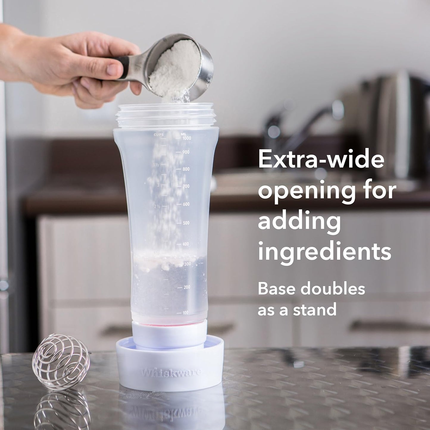 Whiskware Pancake Batter Bottle with BlenderBall Wire Whisk, Dispenser Bottle for Baking Pancakes, Cupcakes, Muffins