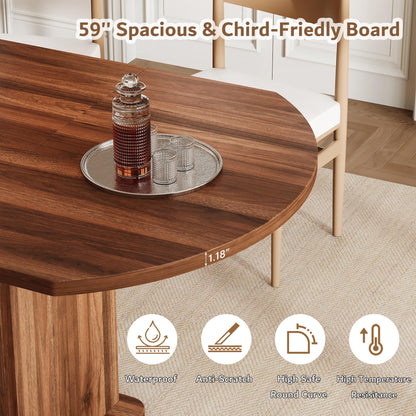 iPormis Round Dining Table for 4-6, 59'' Extendable Dining Room Kitchen Table with 2-Tier Storage Shelf, Wood Dinner Table with Door, Sturdy Pedestal Base, Space Saving, Kitchen, Dining, Walnut