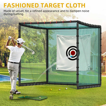 Shopsource Golf Cage with Steel Freame, 10x10x10ft Golf Hitting Net Cage with Rubber Hose, Noise Reduction for Backyard Indoor Outdoor Lawn Practice(Includes 1 Hitting Mat 6 PU Balls 1 Tee)