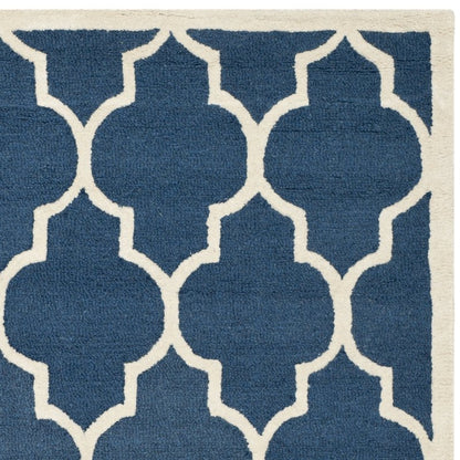 SAFAVIEH Cambridge Collection Area Rug - 6' Square, Navy & Ivory, Handmade Moroccan Trellis Wool, Ideal for High Traffic Areas in Living Room, Bedroom (CAM134G)