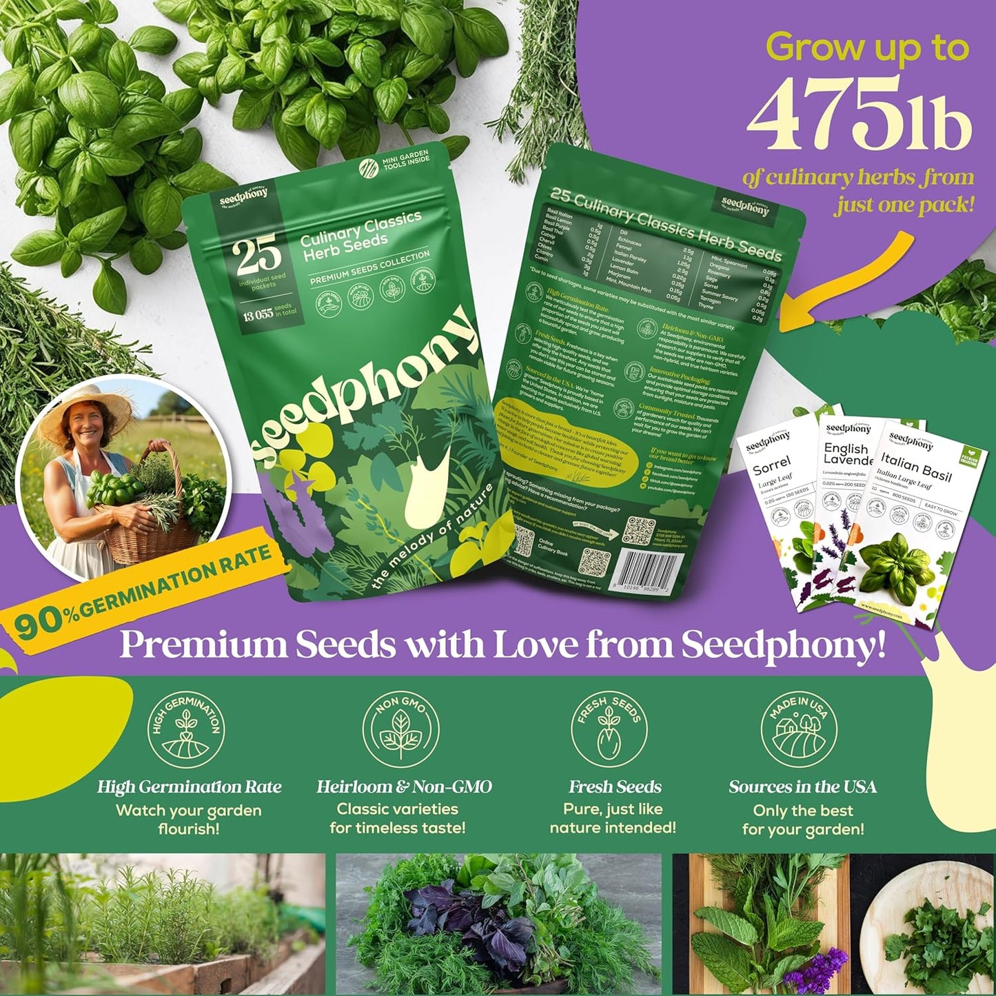 25 Pack 13,055+ Culinary Herb Seeds Variety - Non-GMO Heirloom Herbs Seeds for Planting Indoor & Outdoor: Rosemary