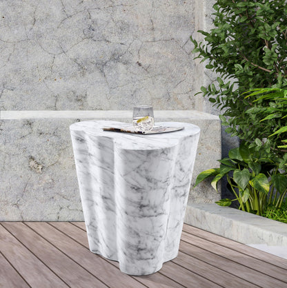 Meridian Furniture 99033White-ET Monza Collection Art Deco Marble Finish Indoor/Outdoor Concrete End Table, 21" W x 18.5" D x 22" H, White