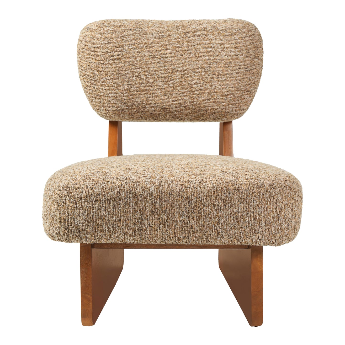Christopher Knight Home Mores Low Profile Accent Chair Set of 2, Modern Living Room Armless Lounge Chair, Fabric Comfy Reading Chair for Bedroom, Wooden Frame and Thick Padded Seat, Walnut+Multi-Brown