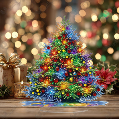 Yunzlly Tabletop Christmas Diamond Art Painting Kit, Desktop Gem Painting Ornament Kit for Adults, Table Top Acrylic Diamond Board Painting with Stand (Christmas Tree)