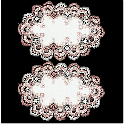 White Mauve Rose Jacquard Lace Doily, Placemats, Dresser Scarf, Table Runner Set of 2 (14Wx21L)