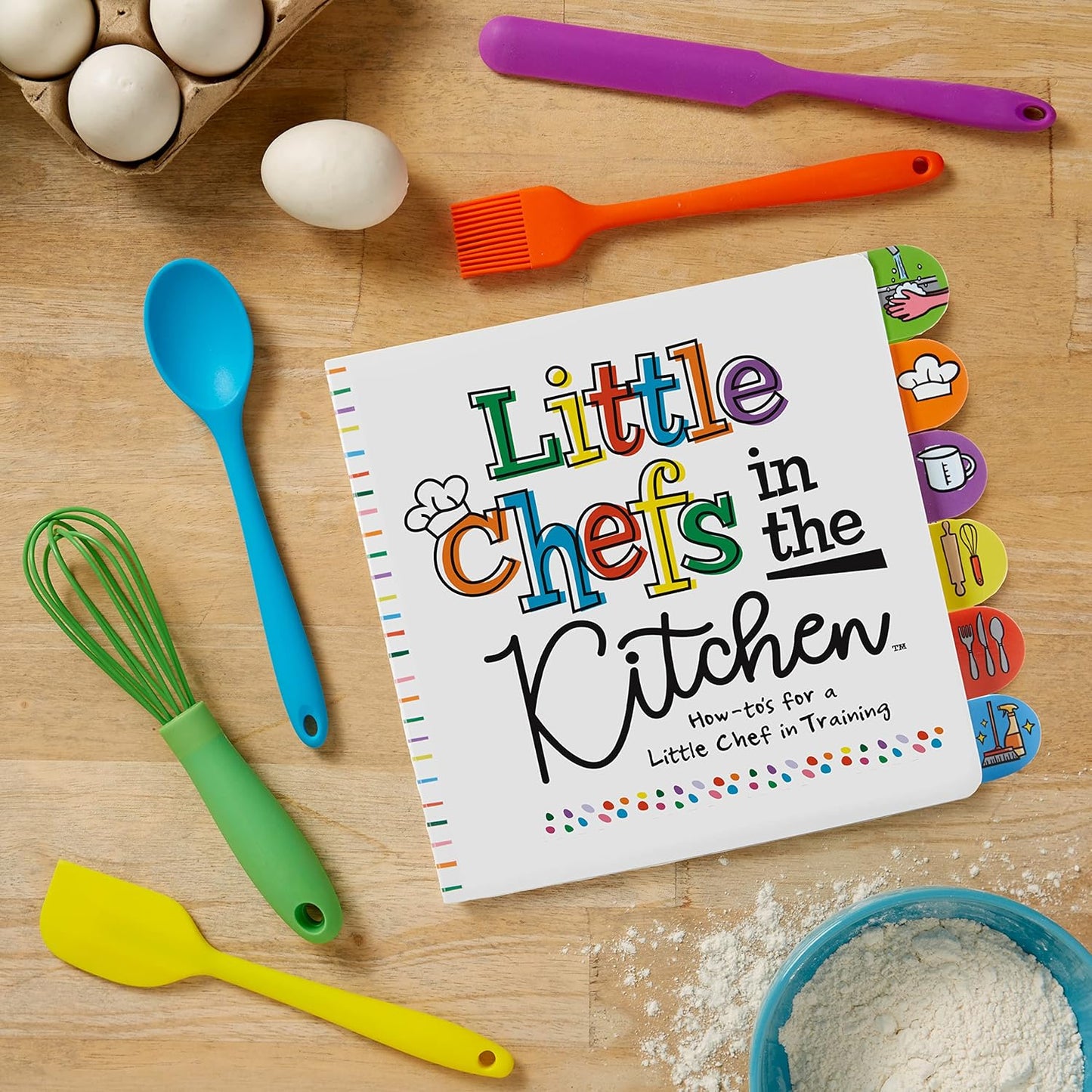 C.R. Gibson Kids in The Kitchen Silicone Utensil Set, Oil Brush, Spoon, Whisk, Long Spatula, Multicolor