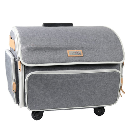 Everything Mary XL Rolling Sewing Machine Case – Heather Grey Craft Bag with 4 Wheels – Collapsible Organizer Compatible with Brother, Singer & Most Sewing Machines