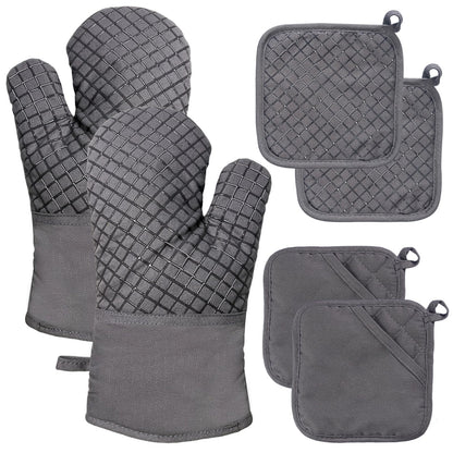 4 Pcs Oven Mitts and Pot Holders,Kitchen Long Oven Glove High Heat Resistant 500 Degree,Extra Thicken Oven Mitts and Potholder with Non-Slip Silicone Surface for Baking,Grilling,Cooking(Grey)