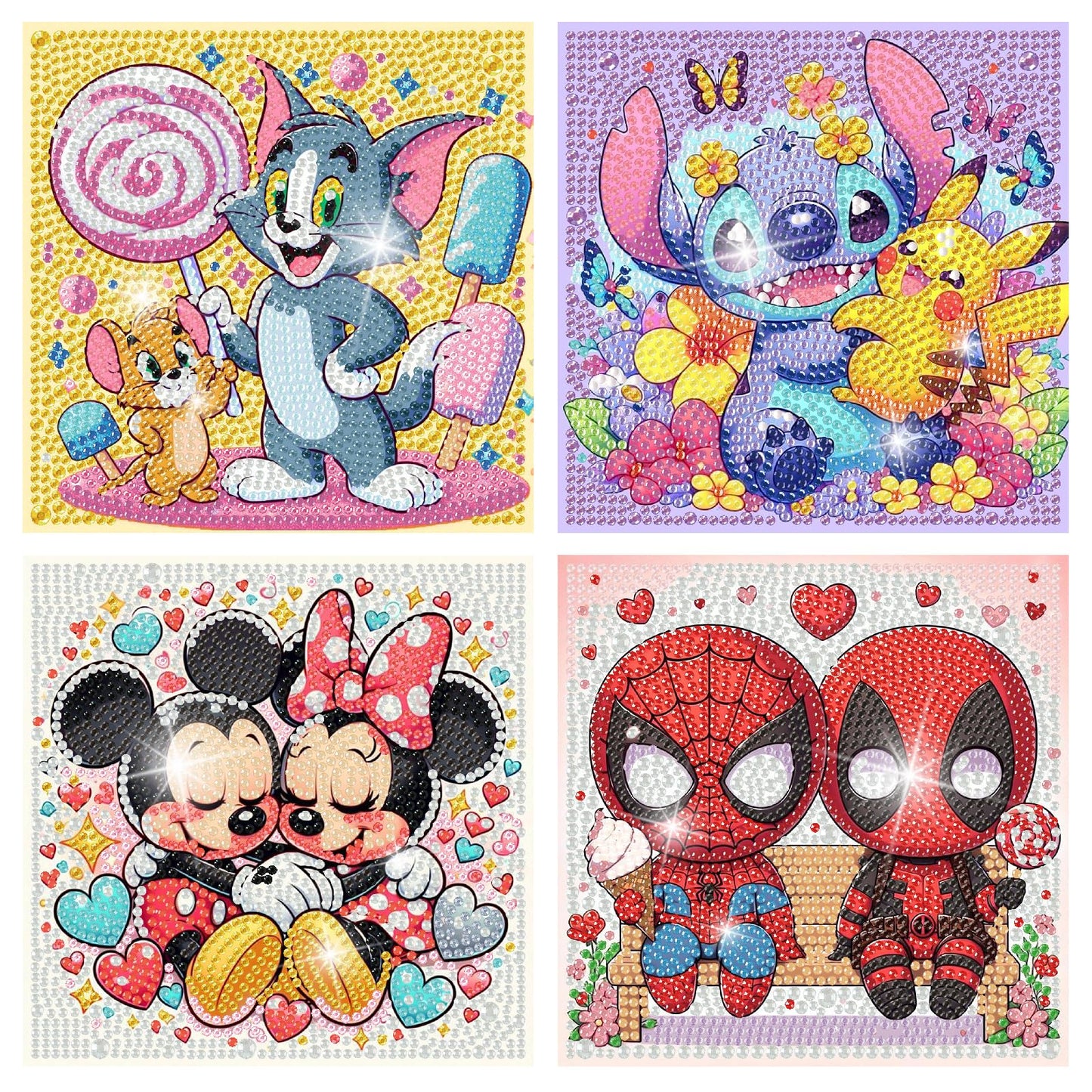 Fuinkqe 4 Packs Cartoon Diamond Art Kits for Kids,5D DIY Diamond Art Painting Kits for Kids Ages 4-8-12,Mosaic Kits Full Round Drills for Gifts and Home Wall Decor 6X6 Inch