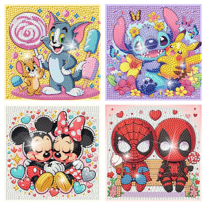 Fuinkqe 4 Packs Cartoon Diamond Art Kits for Kids,5D DIY Diamond Art Painting Kits for Kids Ages 4-8-12,Mosaic Kits Full Round Drills for Gifts and Home Wall Decor 6X6 Inch