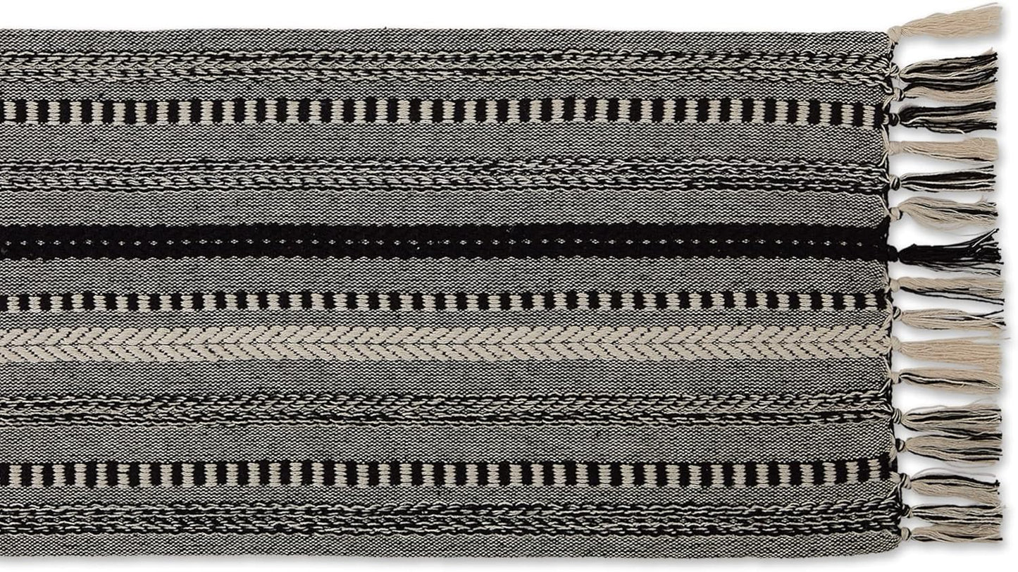 15x72 (15x77, DII Farmhouse Braided Stripe Table Runner Collection, Fringe Included), Black