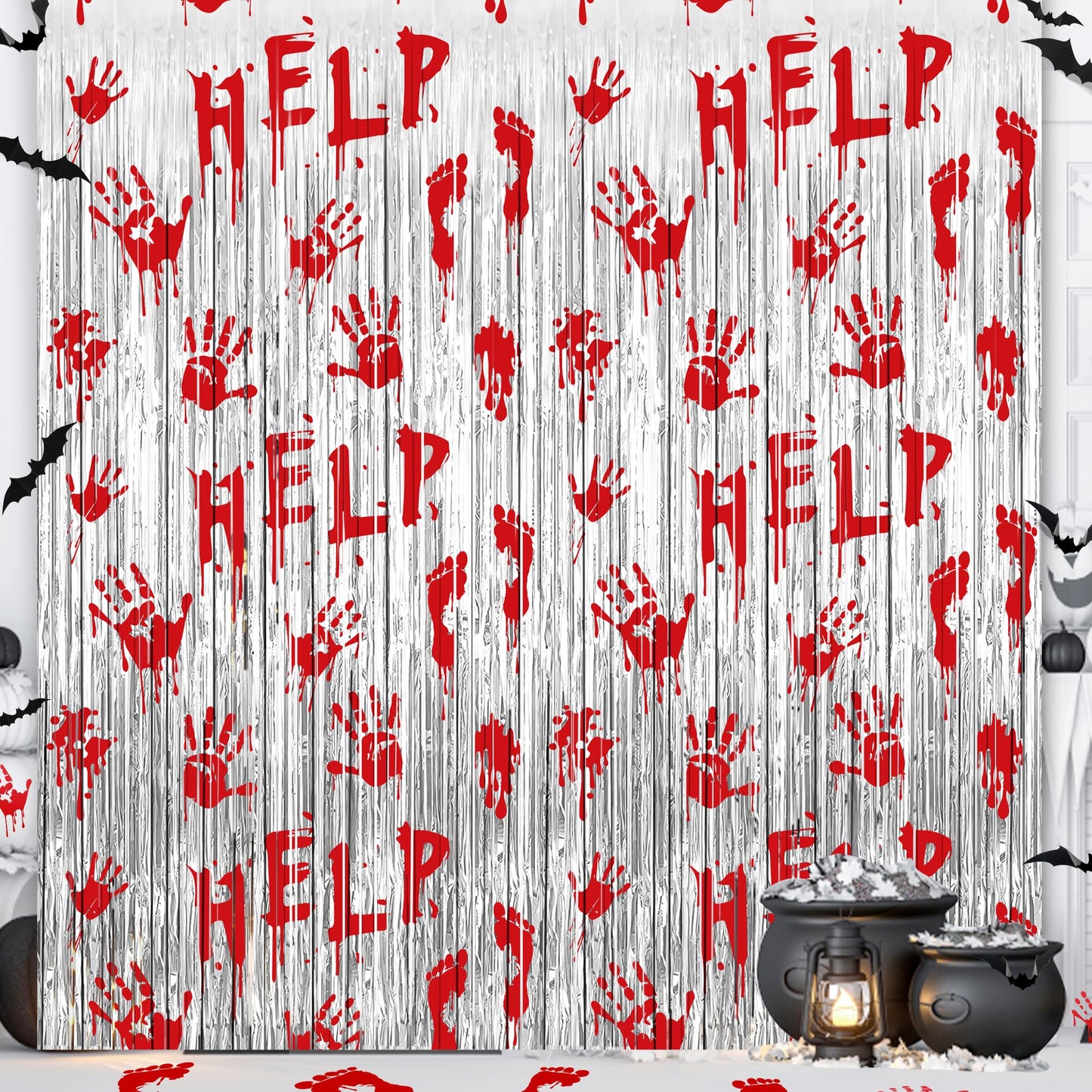 Halloween Party Decorations Scary Bloody Halloween Photo Backdrop Streamers, 2 Pack 3.3 x 6.6 FT Zombie Vampire Halloween Party Decor Foil Fringe Curtain Halloween Backdrops for Parties Indoor Outdoor