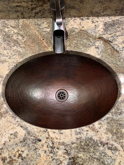 Simply Copper 19" Rustic Oval Copper Bathroom Sink Undermount or Drop-In