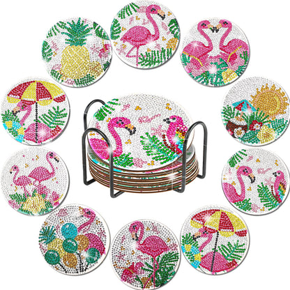 YLOLUL 10 Pc Flamingo Coasters Kit with Holder - Beginner & Kid Friendly Art Craft Gifts