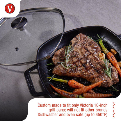 9.7-Inch Glass Lid for Victoria Square 10-Inch Square Skillet or Pan, Custom Made for Only Victoria Brand, Internal Diameter 9.7-Inch, External Diameter 10 Inch
