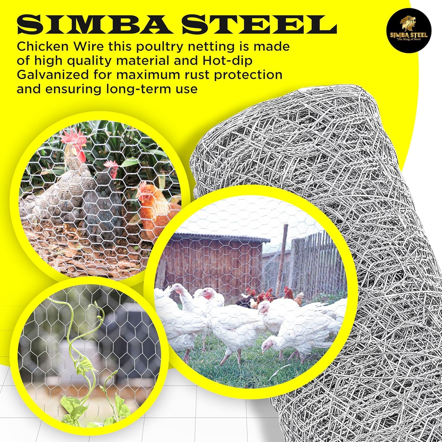 12 100 1 20GA 12 100) Chicken Wire in x FT x Mesh x | Poultry Wire Netting | Hot Dipped Galvanised | Hexagonal
