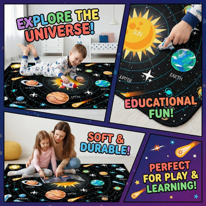 Outer Space Rugs Small Size Universe Solar System Planet Theme Carpets Kids Rugs for Playroom Educational Learning Area Rug for Living Room Bedroom Indoor Crystal Polyester Floor Sofa Mats, 2'×3'