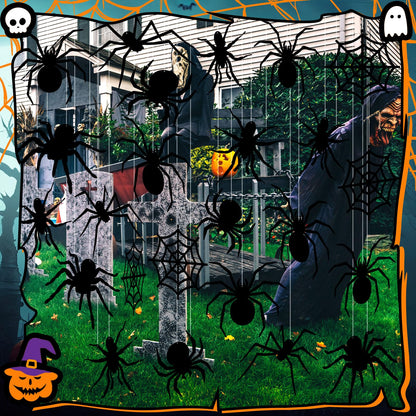 Sintuff 24 Pcs Halloween Spiders Hanging Decoration - Outdoor Spiders Webs Plastic Decor for Tree, Porch, Yard