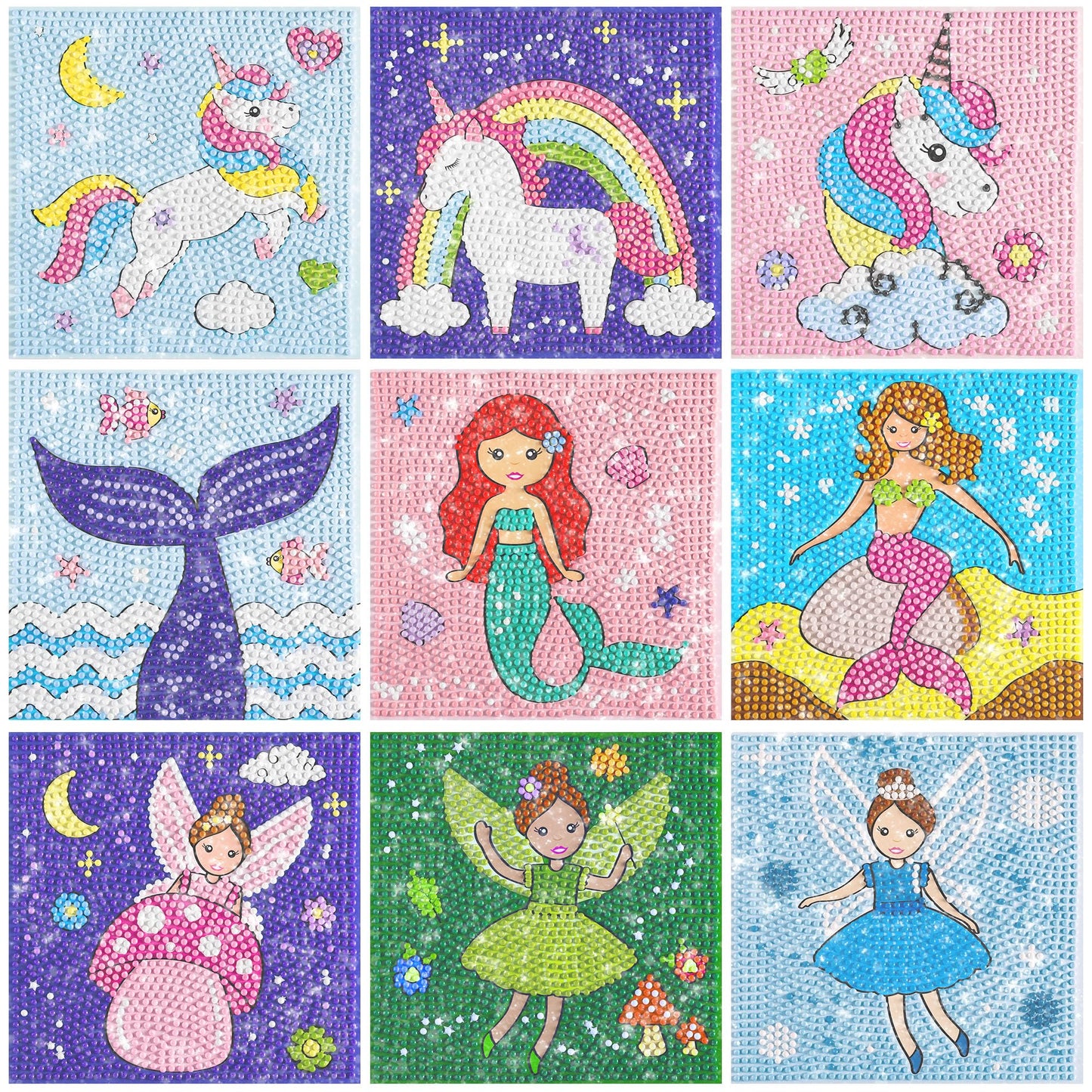 Klevly Diamond Painting Kits for Kids | 9 Unique Designed Canvases - Unicorn, Fairy, Mermaid | Arts & Crafts with Minimum Mess | Diamond Art Kits for Kids | Gem Painting Kit | Jewel Art | Crystal Art