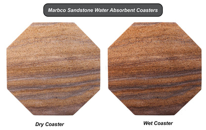 Marbco Sandstone Water Absorbent Hand Crafted Octagon Coasters for Drinks- Set of 6-4 inches Wide Thirsty Stone bar/Drink Coasters Made from Real Solid Stone (Without Holder, Set of 6)