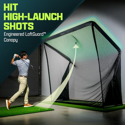 GoSports 8 x 8 ft Elite Golf Net with LoftGuard Canopy and Steel Frame - Indoor & Outdoor Practice Golf Hitting Net