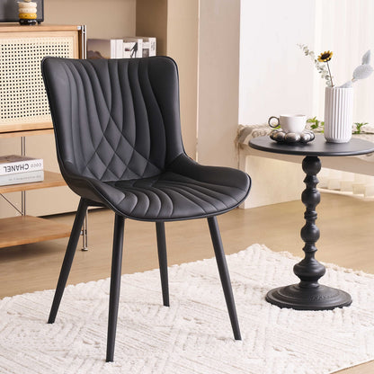 YOUTASTE Black Dining Chairs Set of 2 Mid Century Modern Kitchen&Dining Room Chairs Armless Upholstered Faux Leather Accent Chairs with Back Metal Vanity Lounge Side Chair for Living Room Bedroom