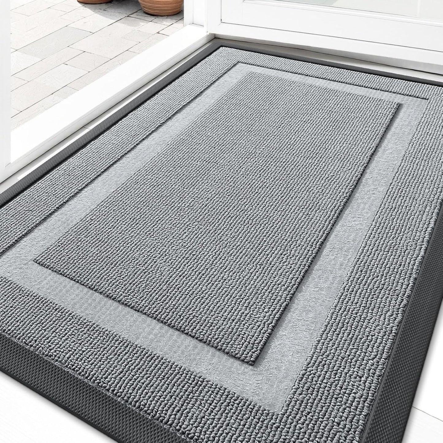 OLANLY Indoor Outdoor Front Door Mat - Waterproof All-Weather Doormat, Easy Clean, 29.5x17, Ash Gray