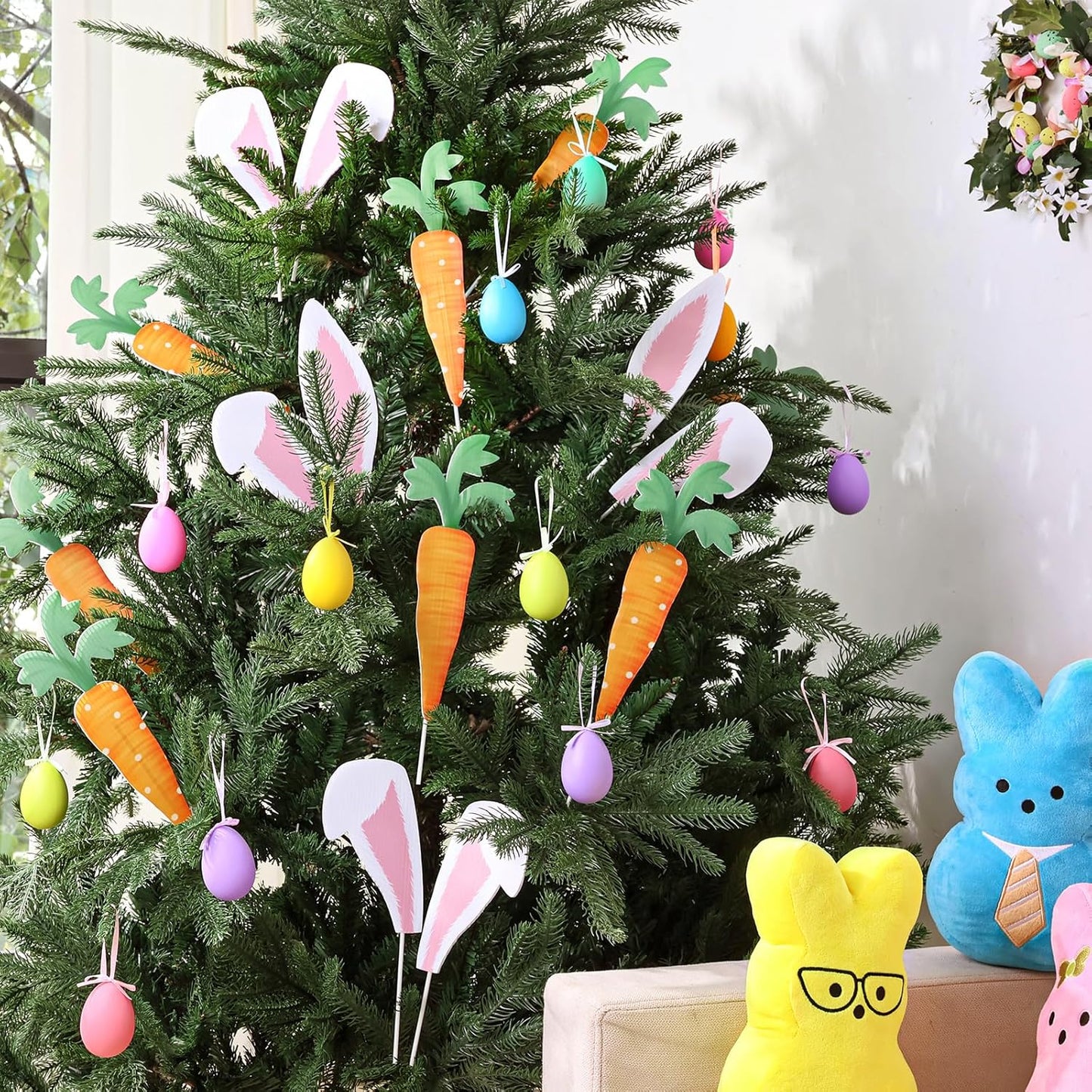 16 Easter Decorations Tree Picks Ornaments: pcs Large Pink Bunny Ear Carrots Picks Decorations, Cute Rabbit Ears