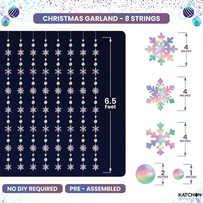 KatchOn 6.5 FT Snowflake Garland Decorations - Iridescent Hanging Christmas Decor | Perfect for Winter Parties